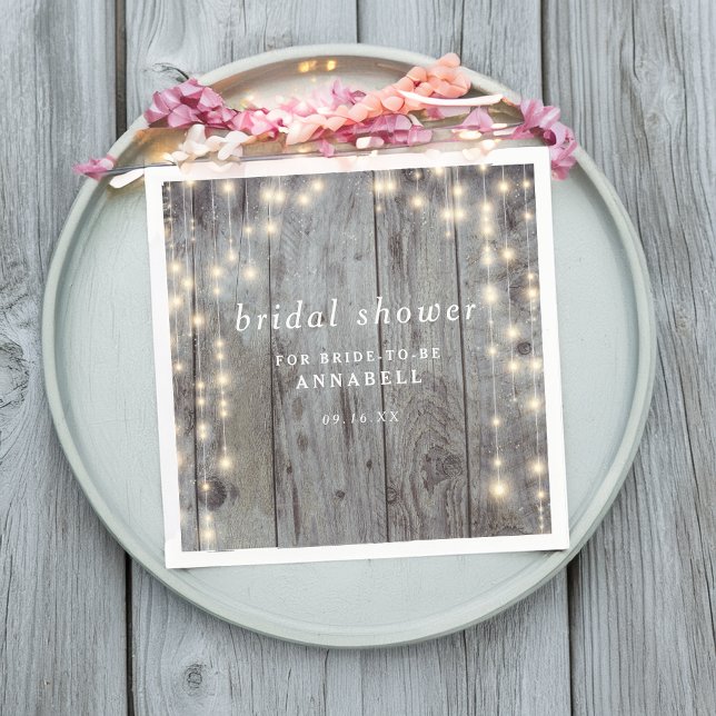 Rustic Lights Wood Bridal Shower Napkin (Rustic String Lights Wood Texture Bridal Shower Napkins)