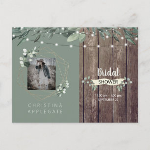 Rustic Lights & Wood Photo Sage Bridal Shower II Invitation Postcard
