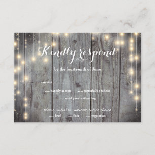 Rustic Lights Wood RSVP Card