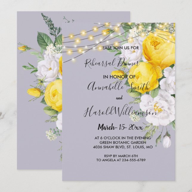 Rustic lights Yellow   Rehearsal Dinner Invitation (Front/Back)