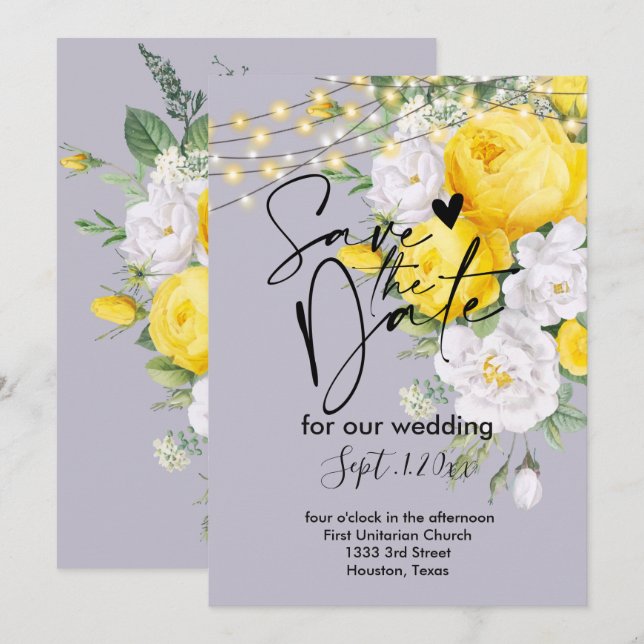 Rustic lights Yellow    save the date  Invitation (Front/Back)