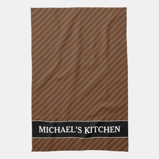 Rustic-Like Dark Brown & Lighter Brown Stripes Kitchen Towel (Vertical)