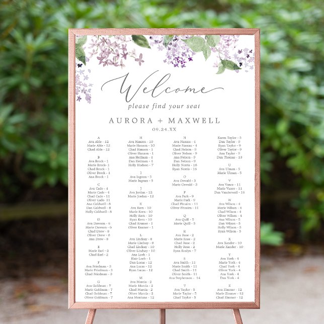 Rustic Lilac Alphabetical Wedding Seating Chart (Creator Uploaded)