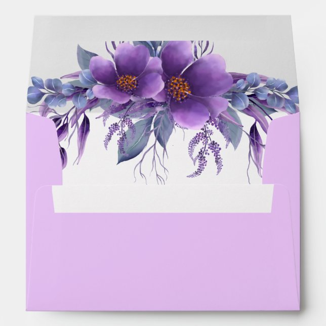 Rustic Lilac And Lavender Wedding Invitation Envelope (Back (Bottom))