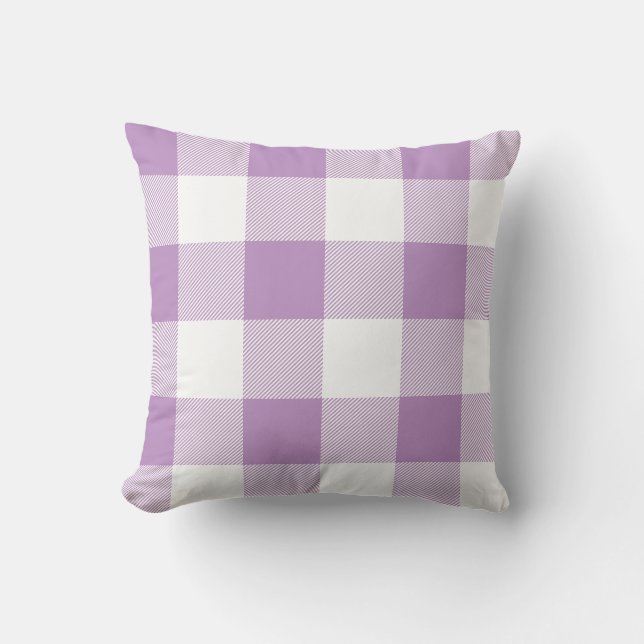 Rustic Lilac and White Buffalo Check Plaid Throw Pillow (Front)