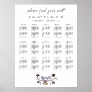 Rustic Lilac Bow Floral Wedding Seating Chart