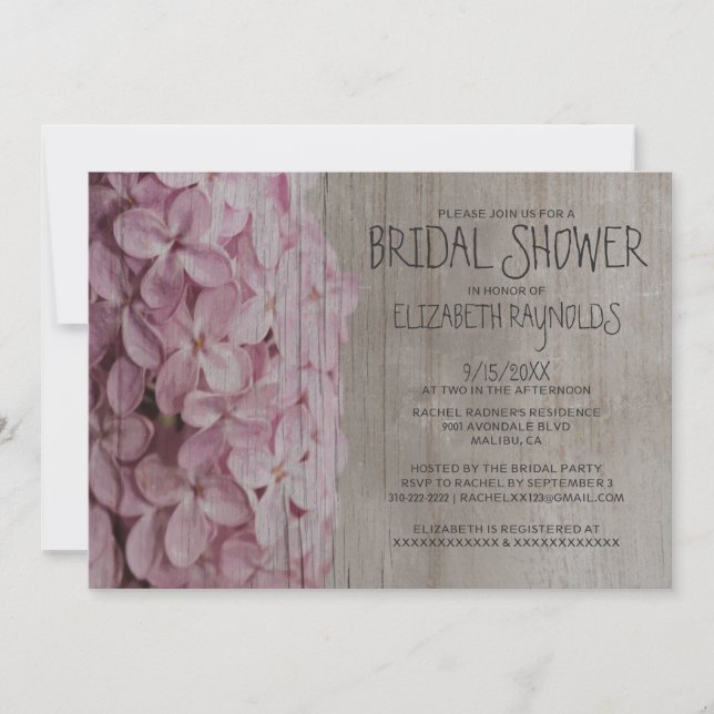 Rustic Lilac Bridal Shower Invitations (Front)