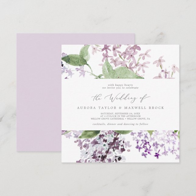 Rustic Lilac Carré Faire-part de mariage (Devant / Derrière)