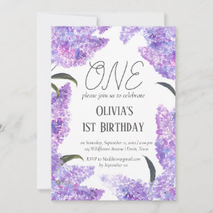 Rustic Lilac First Birthday Wildflower Birthday Invitation