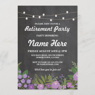 Rustic Lilac Flower Chalk Vintage Retirement Party Invitation