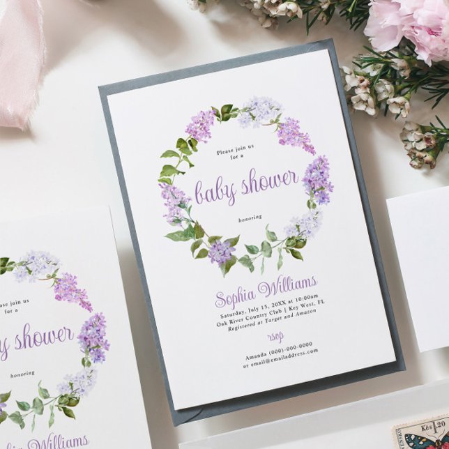 Rustic Lilac Flowers Baby Shower Invitation (Creator Uploaded)