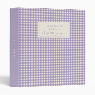Rustic Lilac Gingham Plaid Monogram Recipe Binder