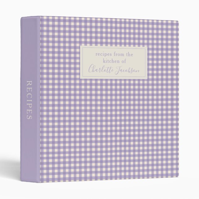 Rustic Lilac Gingham Plaid Monogram Recipe Binder (Front/Spine)