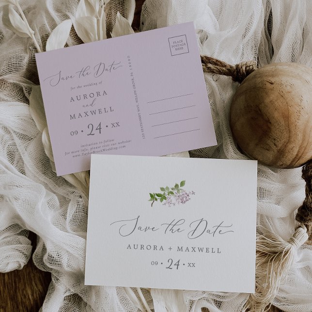 Rustic Lilac Horizontal Save the Date Postcard (Creator Uploaded)