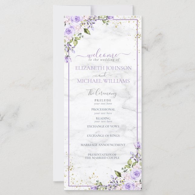 Rustic Lilac Lavender Gold Marble Floral Program (Front)