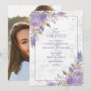 Rustic Lilac Lavender Gold Photo Save the Date