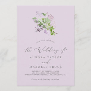 Rustic Lilac   Lavender Simple Wedding Invitation