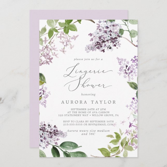 Rustic Lilac Lingerie Shower Invitation (Front/Back)