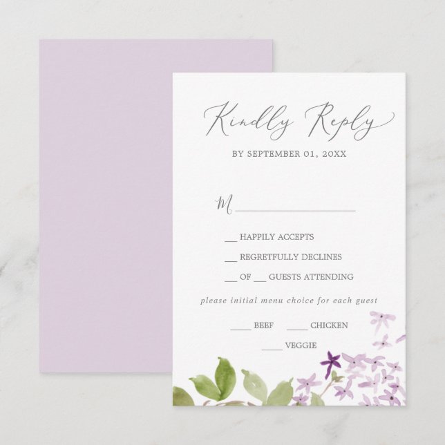 Rustic Lilac Menu Choice RSVP Card (Front/Back)