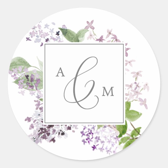 Rustic Lilac Monogram Wedding Envelope Seals (Front)