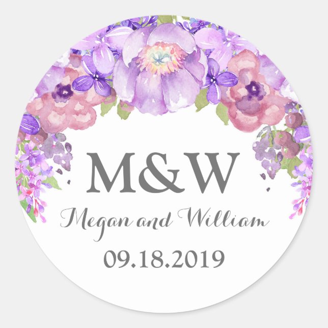 Rustic Lilac Purple Floral Monogram Wedding Tag (Front)