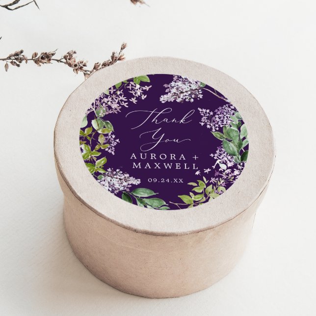Rustic Lilac | Purple Thank You Wedding Favour Classic Round Sticker (Creator Uploaded)