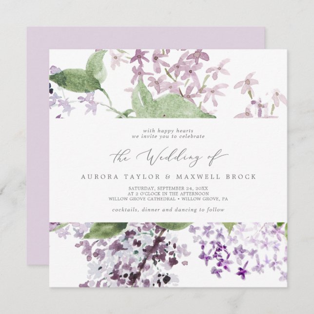 Rustic Lilac Square Wedding Invitation (Front/Back)