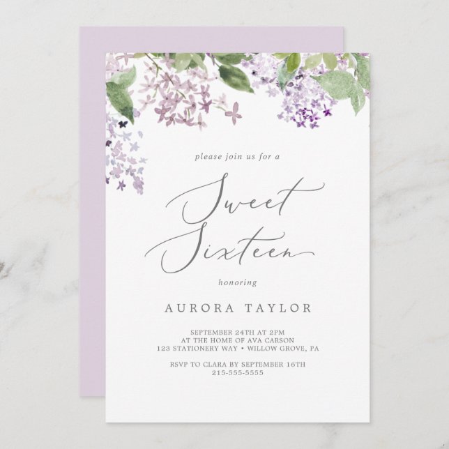 Rustic Lilac Sweet Sixteen Birthday Invitation (Front/Back)
