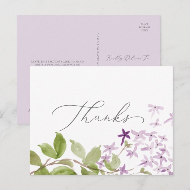 Rustic Lilac Thanks Postcard (Front/Back)