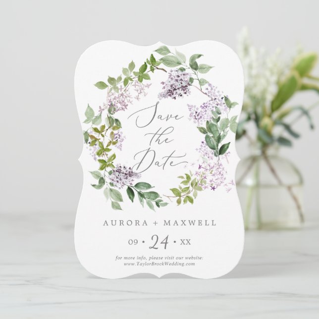 Rustic Lilac Wedding Save The Date (Standing Front)