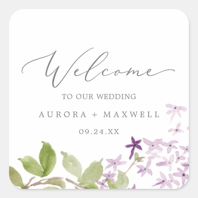 Rustic Lilac Wedding Welcome Square Sticker (Front)