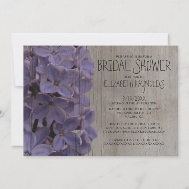 Rustic Lilacs Bridal Shower Invitations (Front)