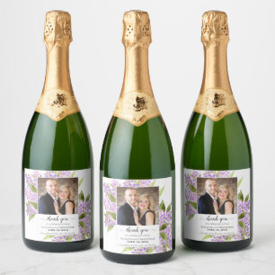 Rustic Lilacs Lavender Wedding Thank You Photo Sparkling Wine Label