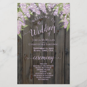 Rustic Lilacs on Barn Wood Programme de mariage bu