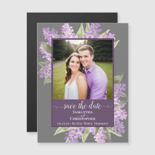Rustic Lilacs & Photo Grey Wedding Save the Date Magnetic Invitation