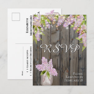 Rustic Lilacs with Barn Wood & Lights Wedding RSVP Postcard