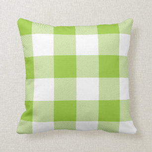 Rustic Lime Green and White Buffalo Check Plaid Throw Pillow
