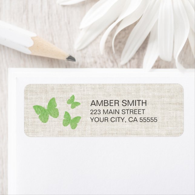 Rustic Lime Green Butterfly Watercolor Linen (Insitu)