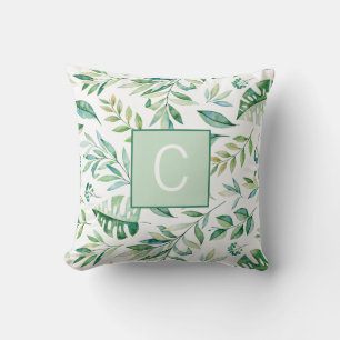 Rustic Lime Green Pattern Monogram Throw Pillow
