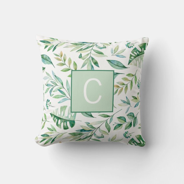Rustic Lime Green Pattern Monogram Throw Pillow (Front)