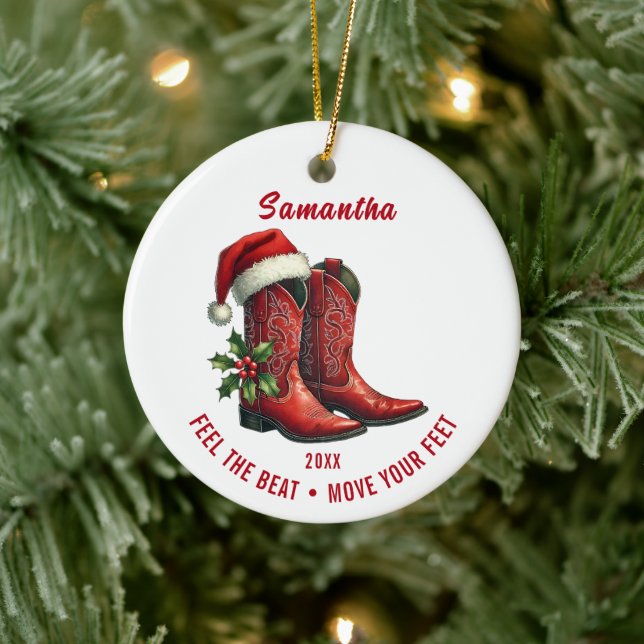 Rustic Line Dance Cowboy Boots  Ceramic Ornament (Tree)