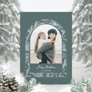 Rustic Line Drawn Christmas Botanical Arch 1-Photo Holiday Card