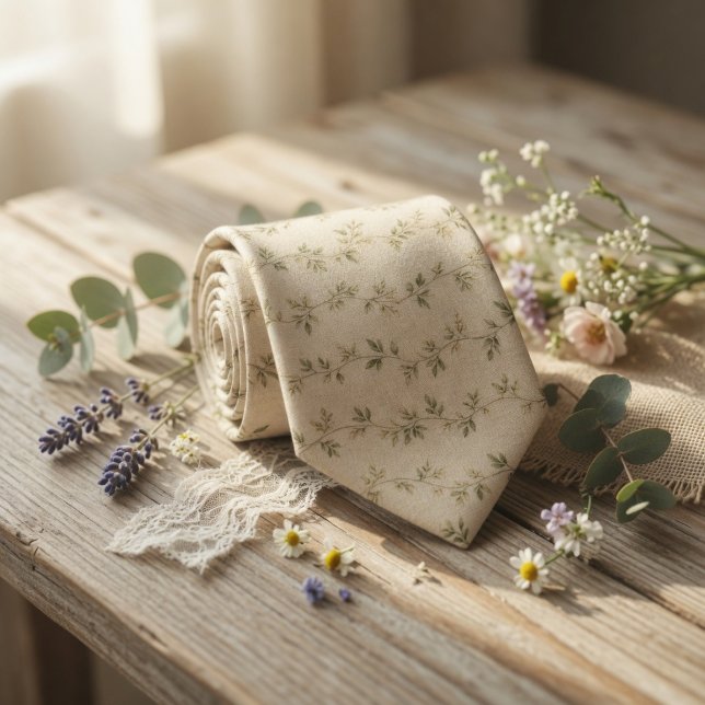 Rustic Linen and Sage Green Delicate Vines Tie (Creator Uploaded)