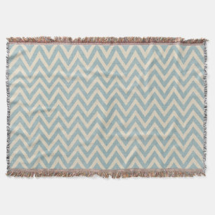 Rustic Linen Beige and Blue Chevron Throw Blanket