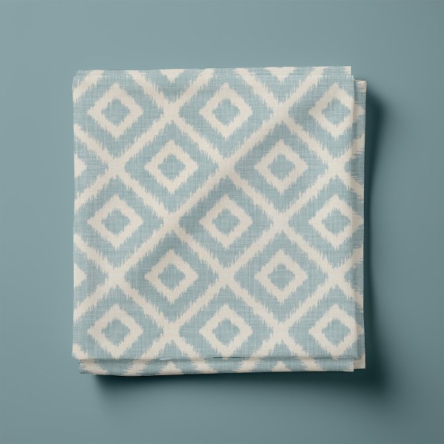 Rustic Linen Beige and Blue Ikat Diamonds Fabric (Creator Uploaded)