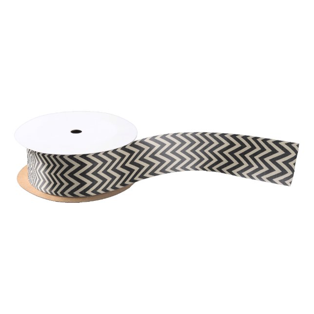 Rustic Linen Beige and Grey Chevron Satin Ribbon (Spool)