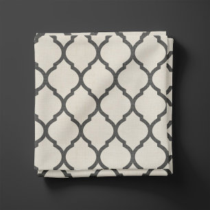Rustic Linen Beige and Grey Moroccan Quatrefoil Fabric