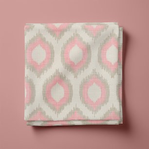 Rustic Linen Beige and Pink Ikat Print Fabric