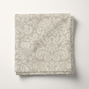Rustic Linen Beige and Taupe Floral Damask Fabric