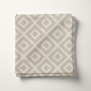 Rustic Linen Beige and Taupe Ikat Diamonds Fabric